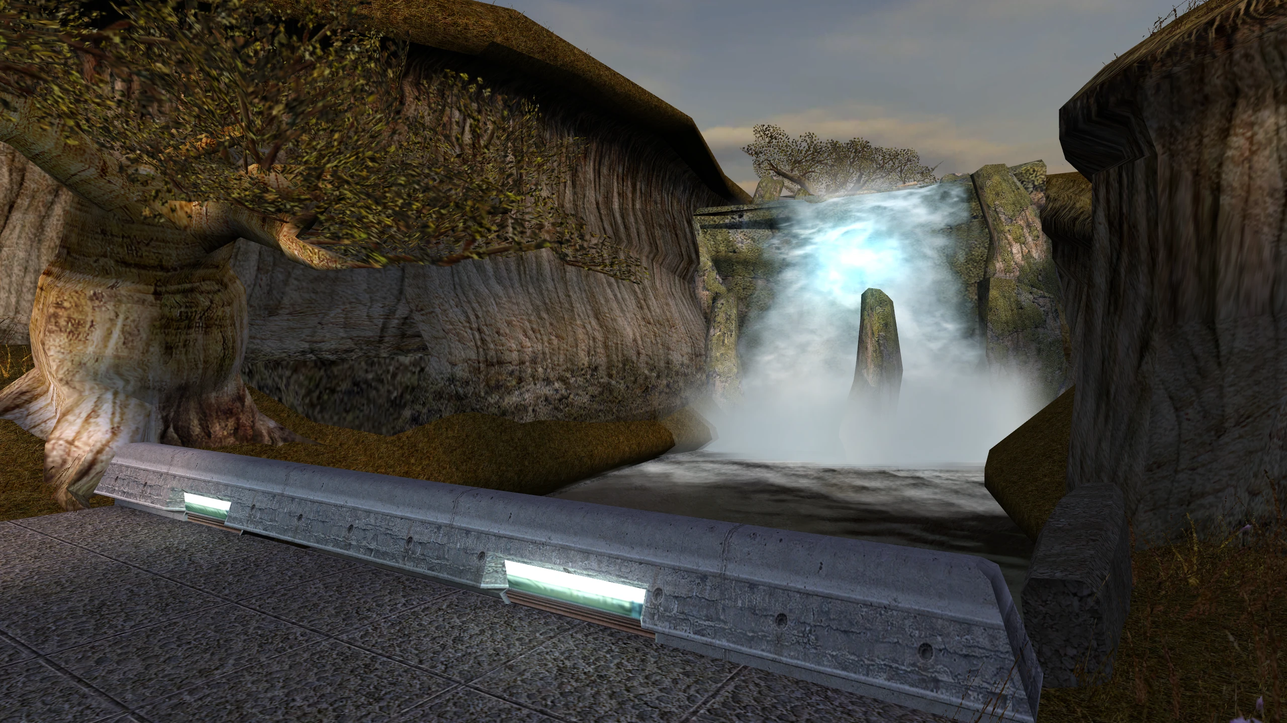The same waterfall, with its spray glowing.